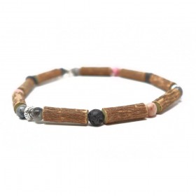 Bracelet simple en noisetier a long bec labradorite jaspe sesame et pierre de lave 15cm Pur Noisetier