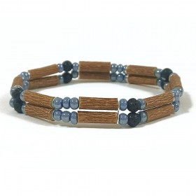 Bracelet double en noisetier a long bec noir et gris bleu 20cm Pur Noisetier