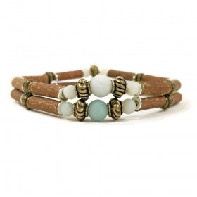 Bracelet double en noisetier a long bec amazonite 20cm Pur Noisetier